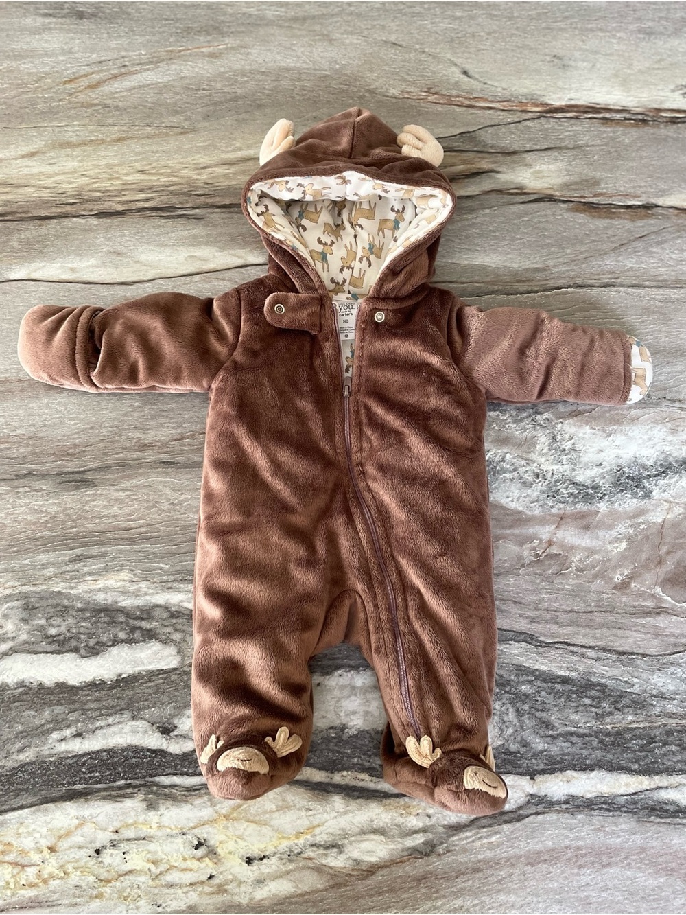Carter's Brown Plush Hooded Baby Footed One-Piece with Antler Accents